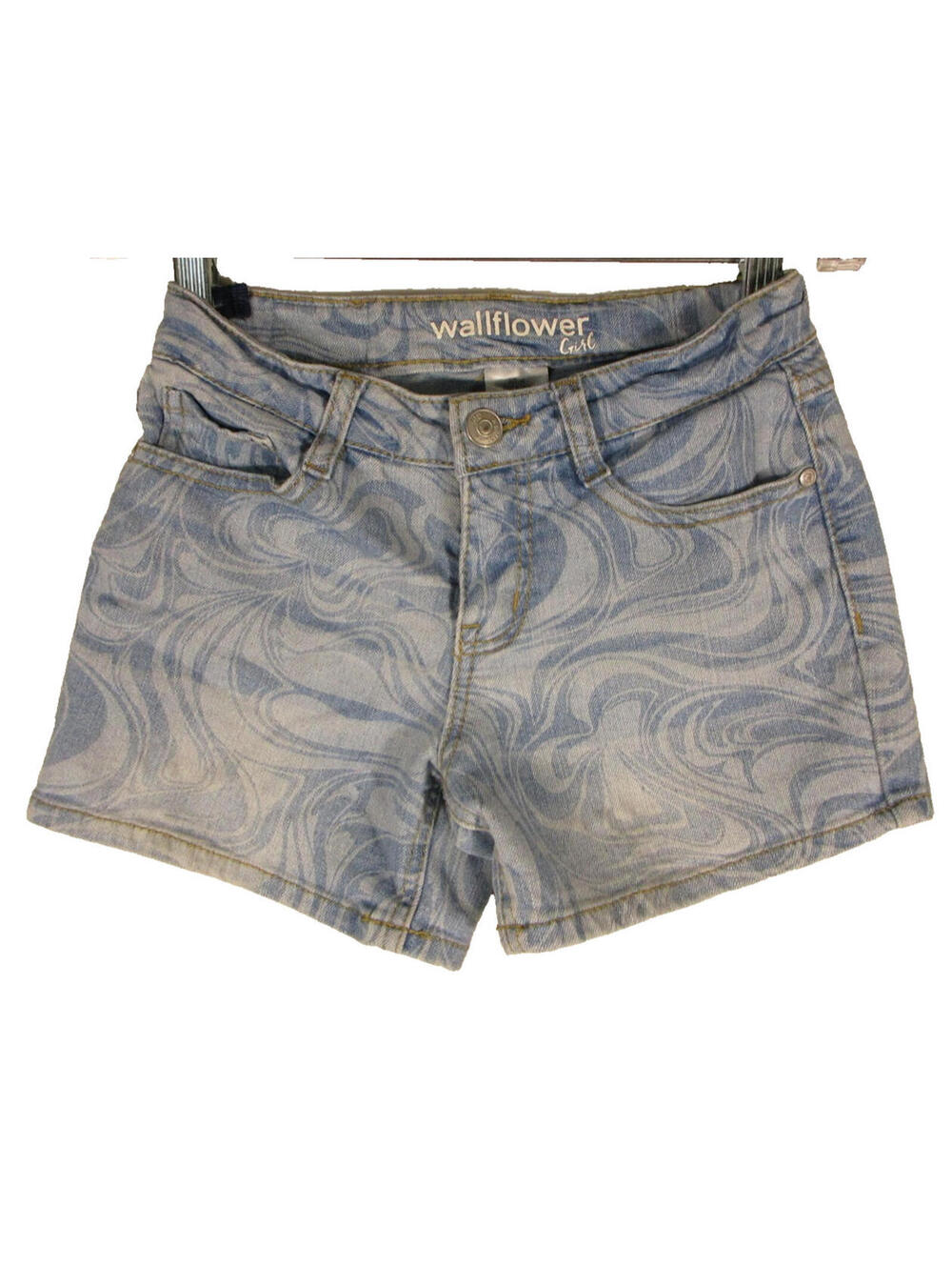 Wallflower Girl Swirl Print Mid Rise Jean Shorts Pockets Size 10 Blue